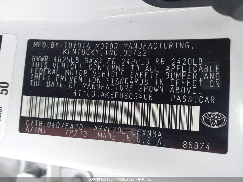 4T1C31AK5PU603406 2023 Toyota Camry Le Hybrid