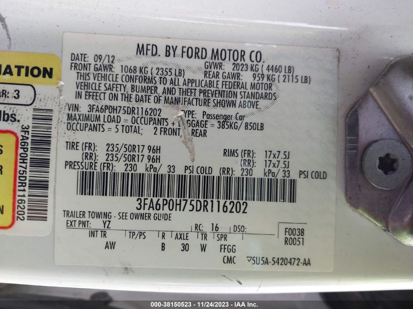 3FA6POH75DR116202 2013 Ford Fusion