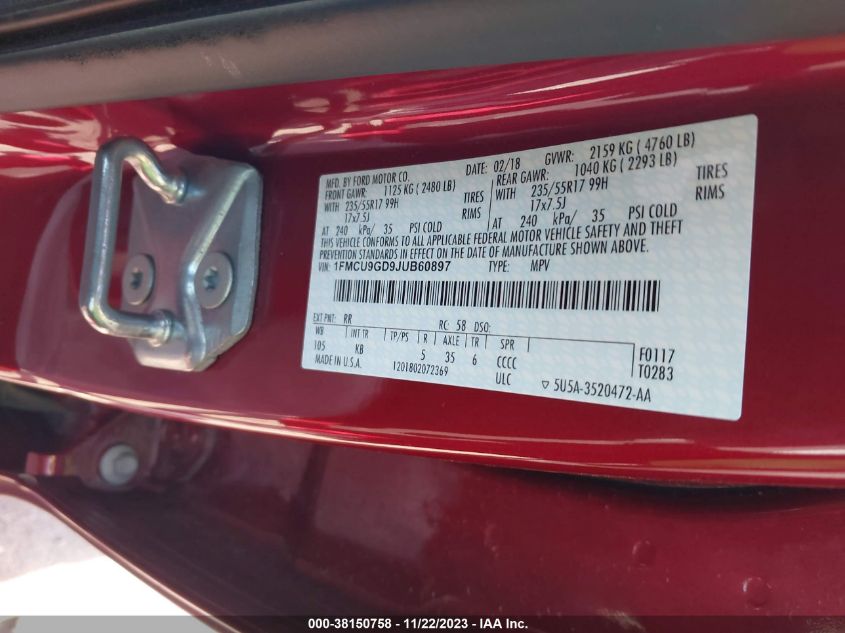 1FMCU9GD9JUB60897 2018 Ford Escape Se