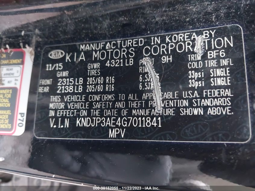 KNDJP3AE4G7011841 2016 Kia Soul Ev