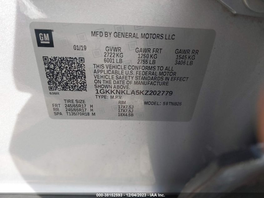 1GKKNKLA5KZ202779 2019 GMC Acadia Sle-1