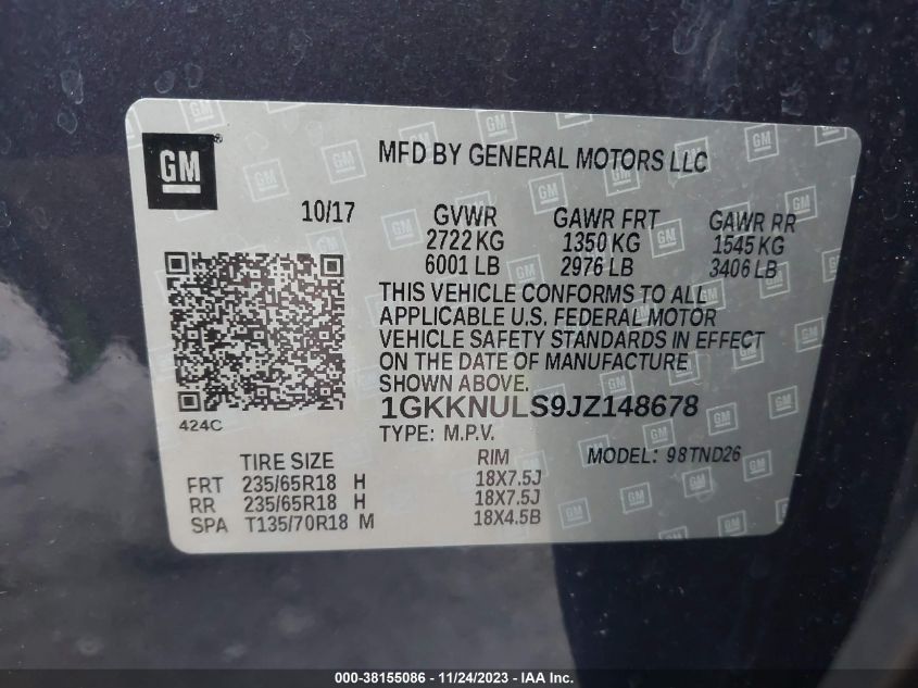 1GKKNULS9JZ148678 2018 GMC Acadia Slt-1