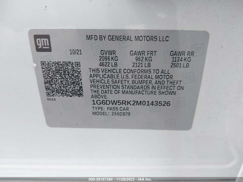 1G6DW5RK2M0143526 2021 Cadillac Ct5 Luxury