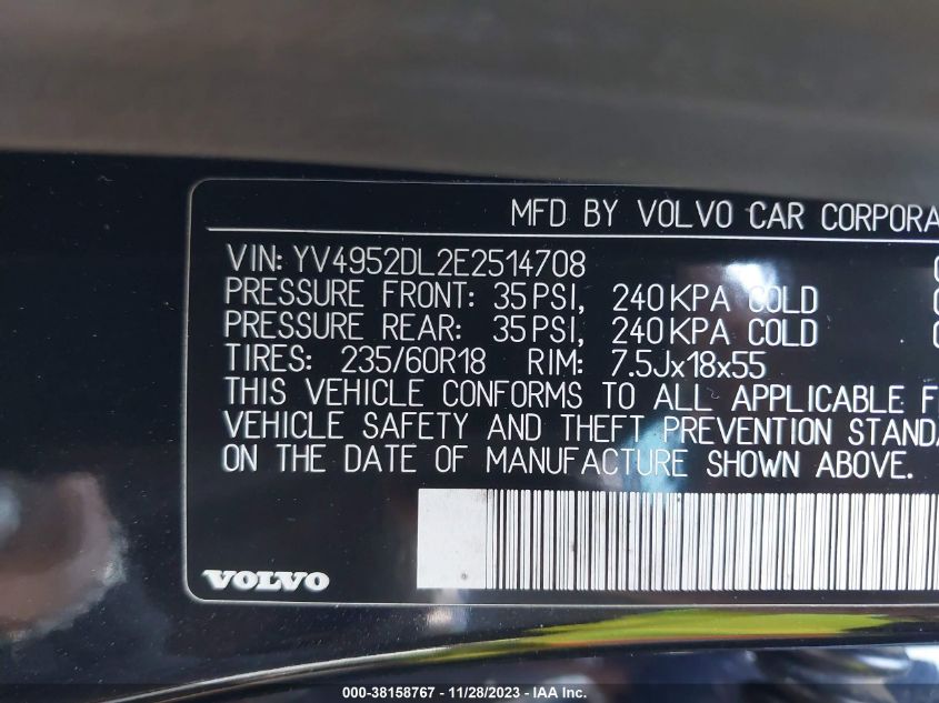 2014 Volvo Xc60 3.2/3.2 Platinum/3.2 Premier/3.2 Premier Plus VIN: YV4952DL2E2514708 Lot: 39005416