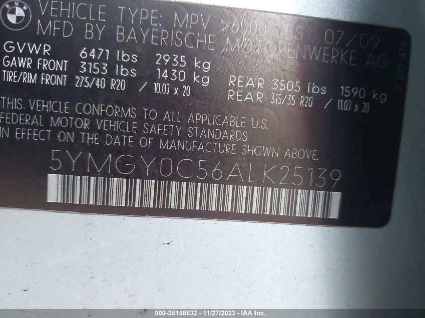 5YMGY0C56ALK25139 2010 BMW X5 M