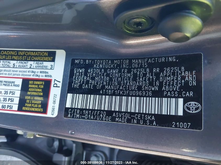 4T1BF1FK3FU096936 2015 Toyota Camry Se