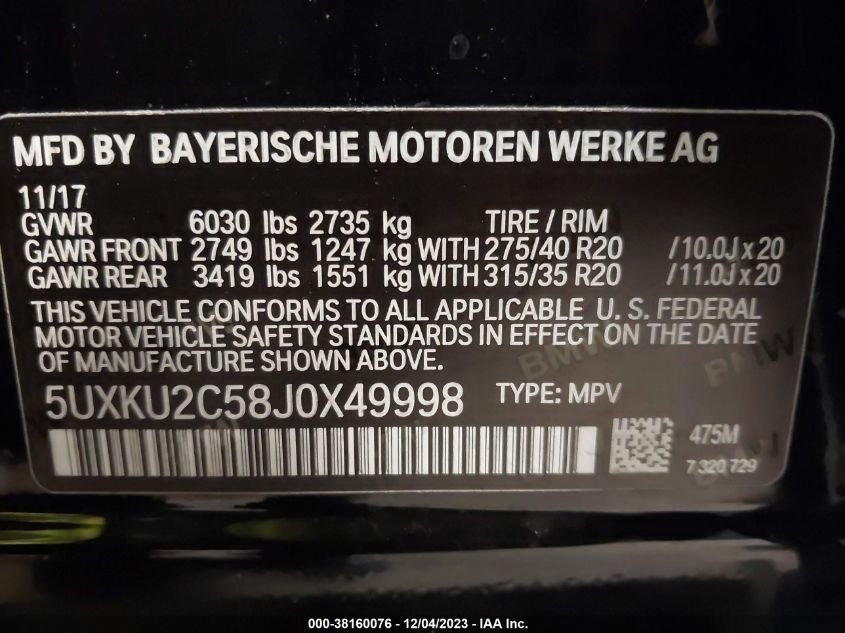 VIN 5UXKU2C58J0X49998 2018 BMW X6, Xdrive35I no.9