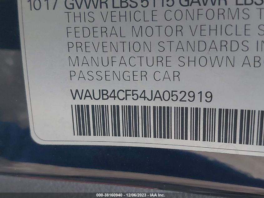 2018 Audi S5 3.0T Premium Plus VIN: WAUB4CF54JA052919 Lot: 38160940