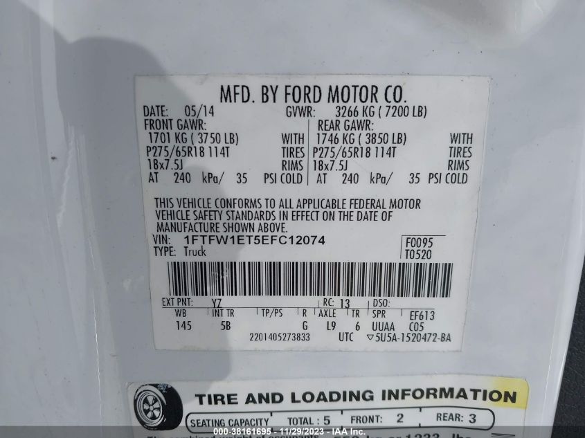 1FTFW1ET5EFC12074 2014 Ford F-150 Fx4