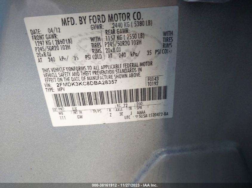 2FMDK3KC8DBA28357 2013 Ford Edge Limited