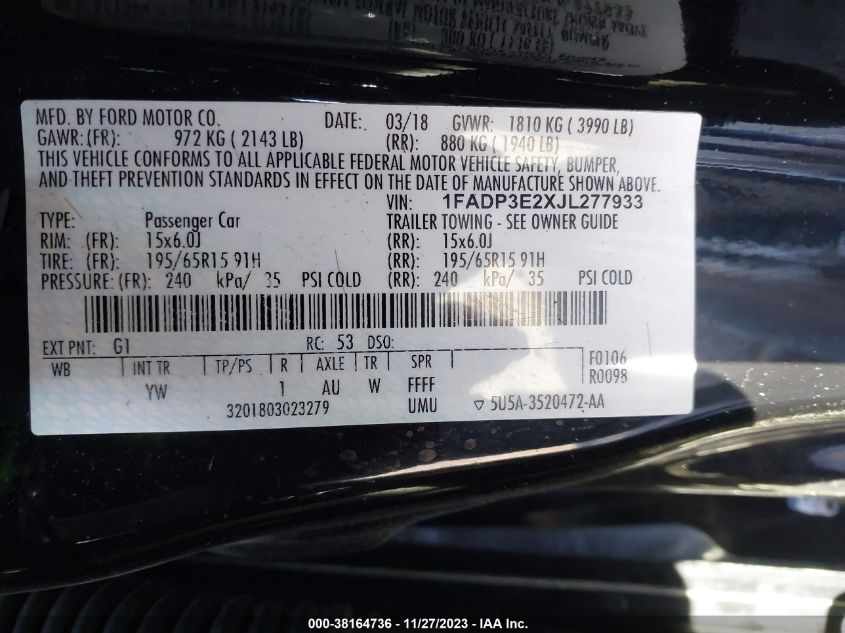 1FADP3E2XJL277933 2018 Ford Focus S