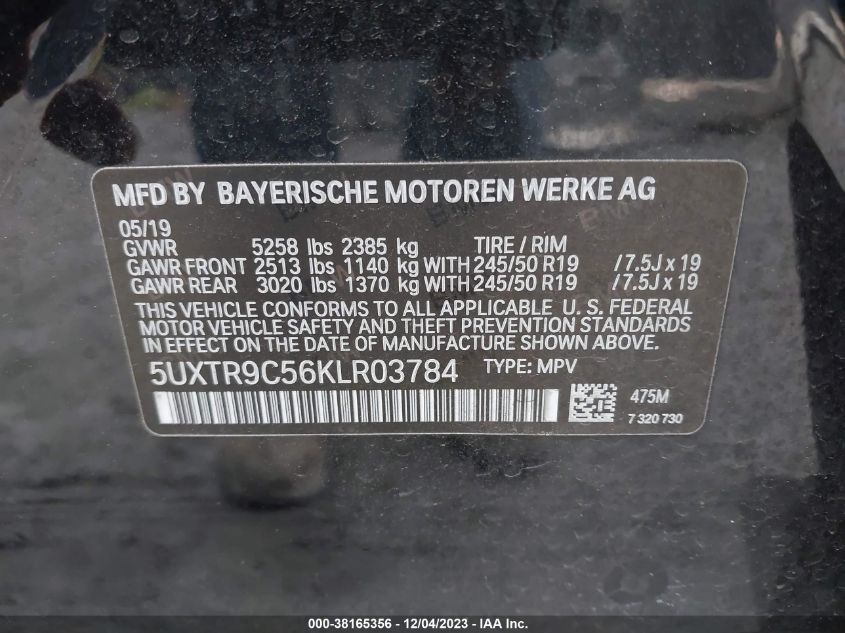 5UXTR9C56KLR03784 2019 BMW X3 xDrive30I