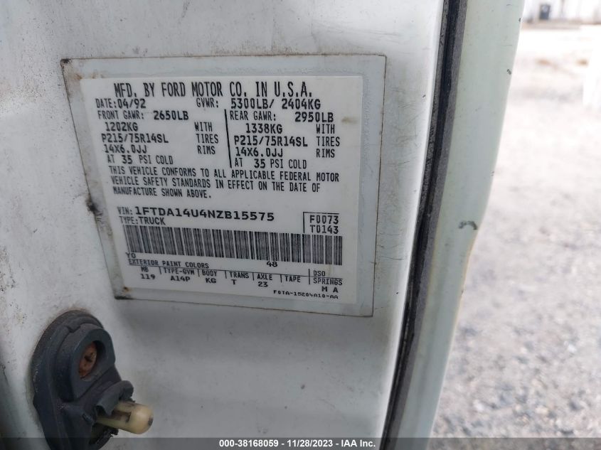 1992 Ford Aerostar VIN: 1FTDA14U4NZB15575 Lot: 38168059