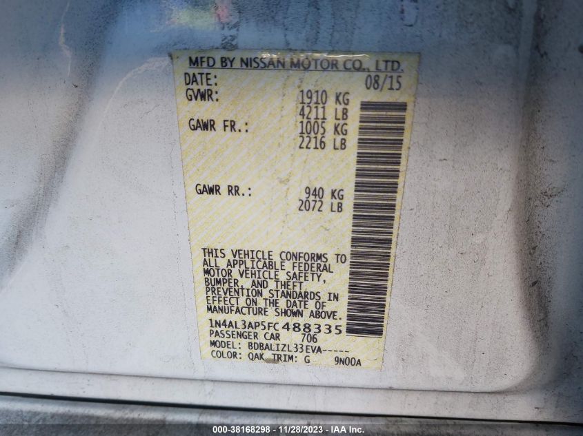 1N4AL3AP5FC488335 2015 Nissan Altima 2.5 Sv