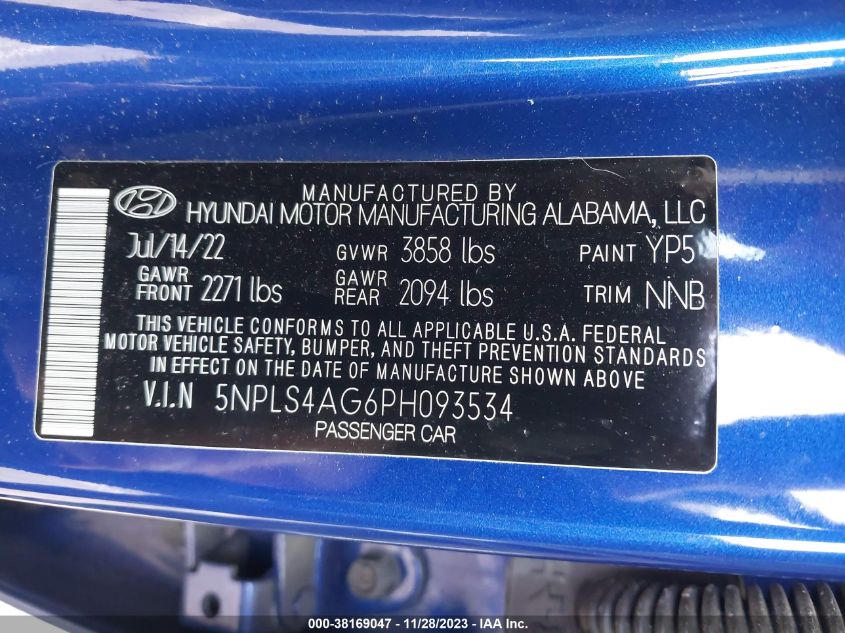 5NPLS4AG6PH093534 2023 Hyundai Elantra Sel