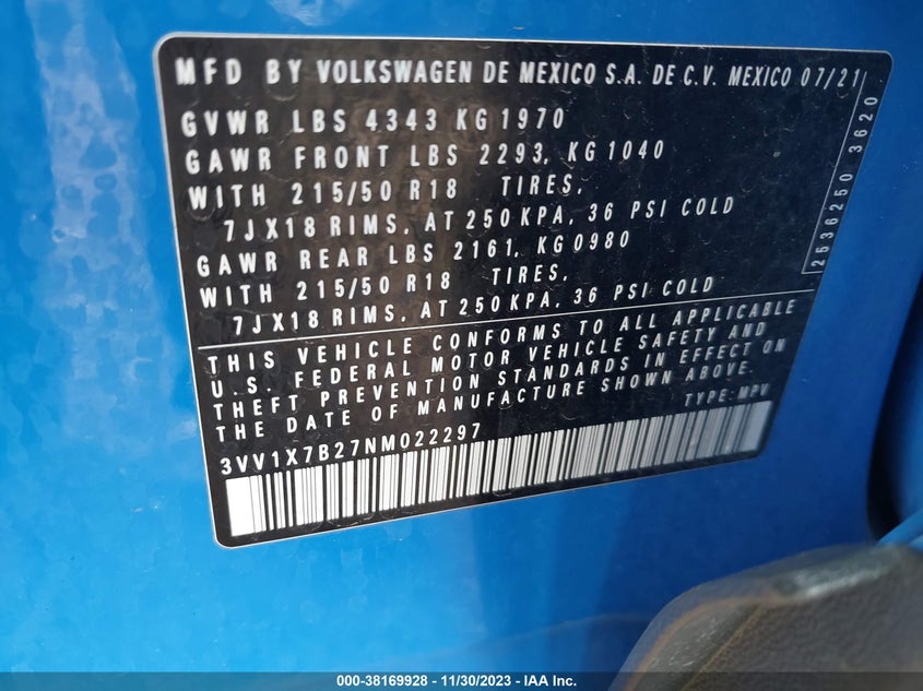 2022 VOLKSWAGEN TAOS 1.5T SEL - 3VV1X7B27NM022297