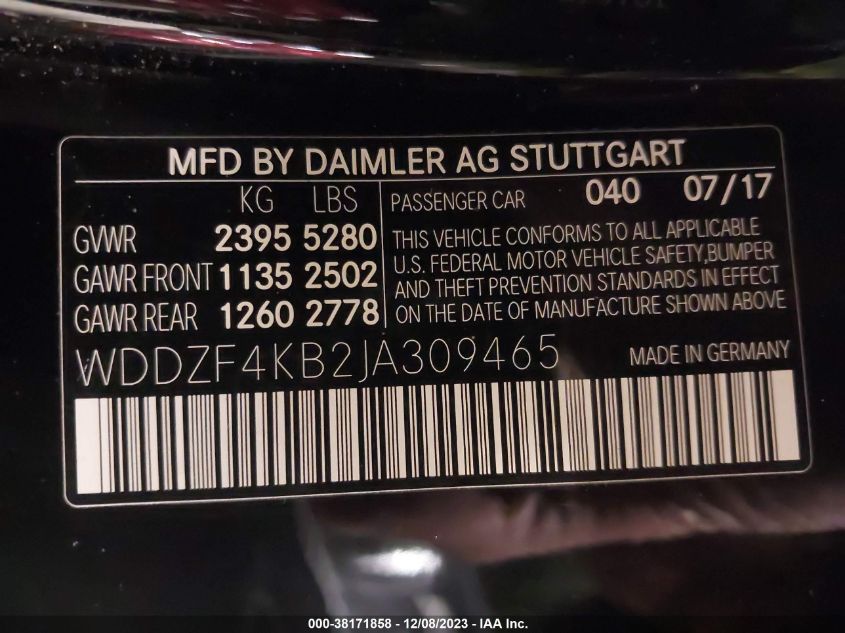 WDDZF4KB2JA309465 2018 Mercedes-Benz E 300 4Matic