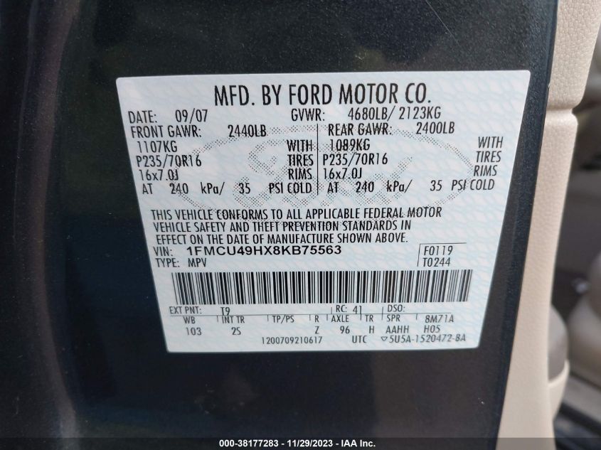 1FMCU49HX8KB75563 2008 Ford Escape Hybrid