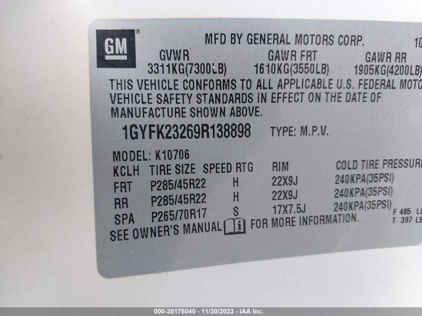 1GYFK23269R138898 2009 Cadillac Escalade Standard