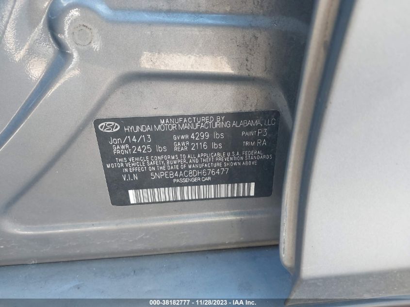 5NPEB4AC8DH676477 2013 Hyundai Sonata Gls