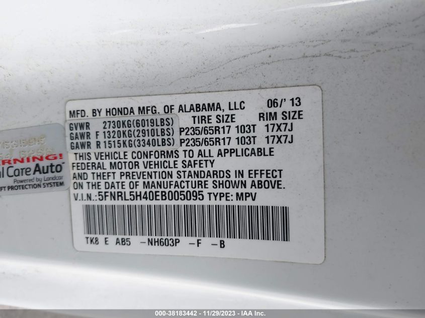 5FNRL5H40EB005095 2014 Honda Odyssey Ex