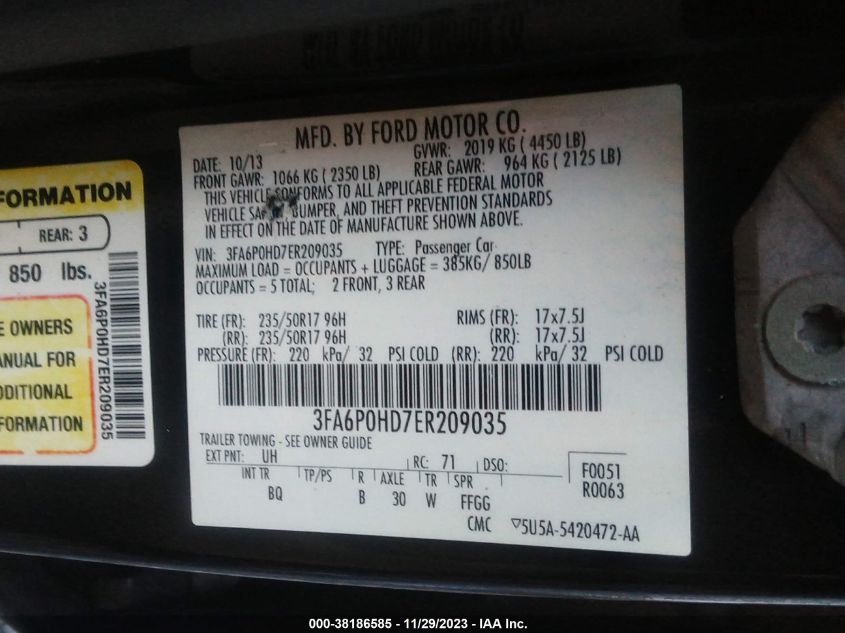 3FA6P0HD7ER209035 2014 Ford Fusion Se