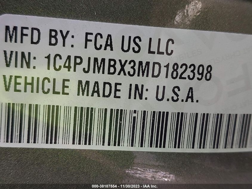 2021 Jeep Cherokee Trailhawk 4X4 VIN: 1C4PJMBX3MD182398 Lot: 38187554