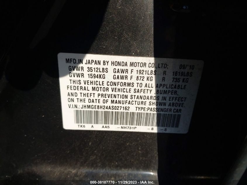 JHMGE8H24AS027162 2010 Honda Fit