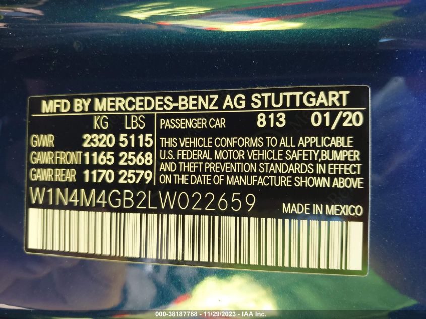 W1N4M4GB2LW022659 2020 Mercedes-Benz Glb 250