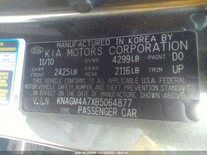 KNAGM4A7XB5064877 2011 Kia Optima Lx