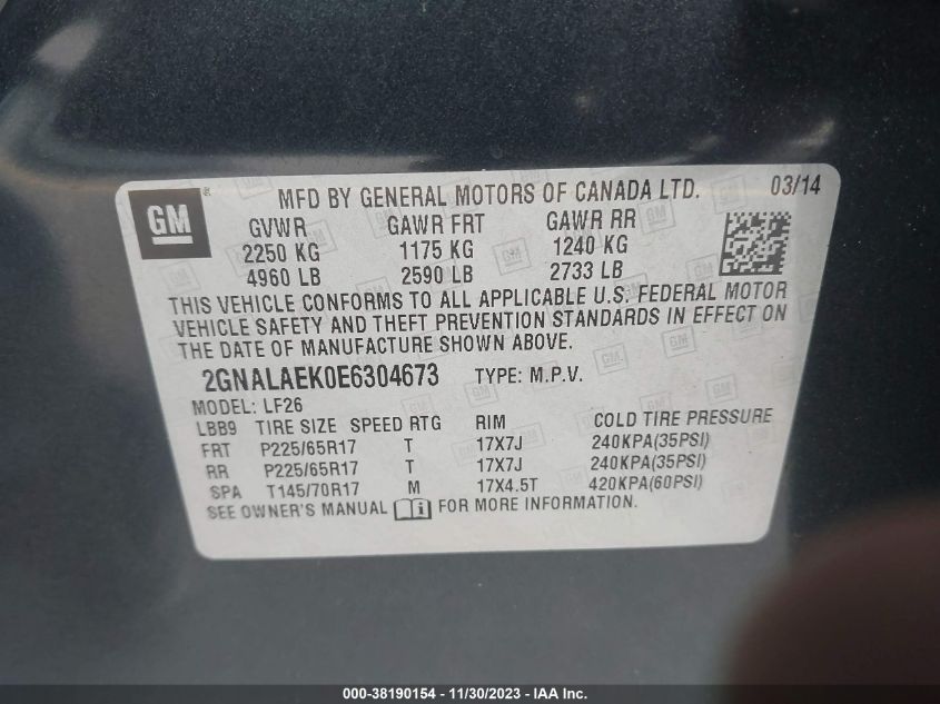 2GNALAEK0E6304673 2014 Chevrolet Equinox Ls