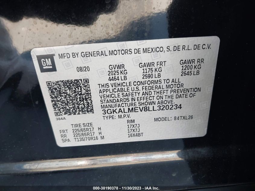 2020 GMC Terrain Fwd Sle VIN: 3GKALMEV8LL320234 Lot: 73187433