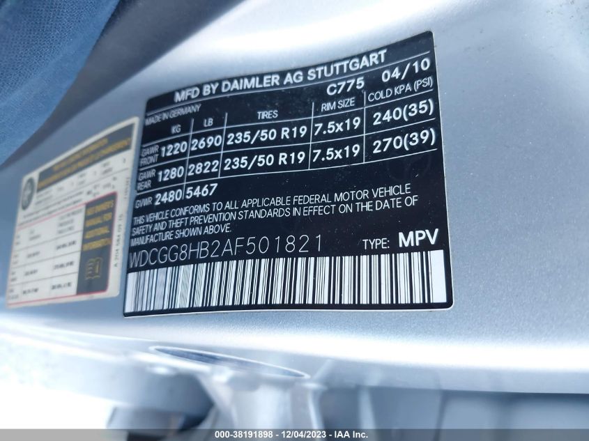 2010 Mercedes-Benz Glk 350 4Matic VIN: WDCGG8HB2AF501821 Lot: 38191898