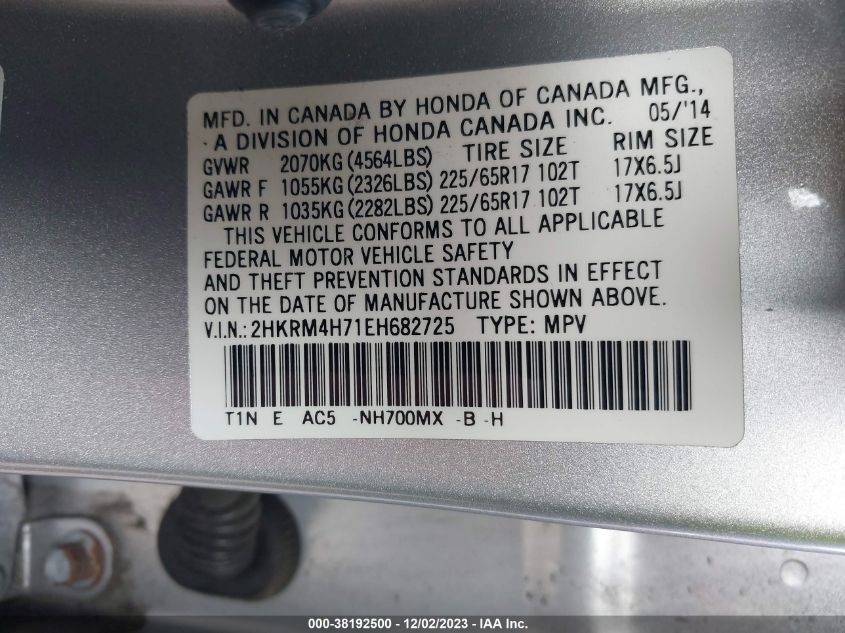 2HKRM4H71EH682725 2014 Honda Cr-V Ex-L