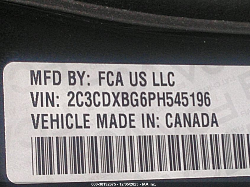 2023 Dodge Charger Sxt VIN: 2C3CDXBG6PH545196 Lot: 38192675