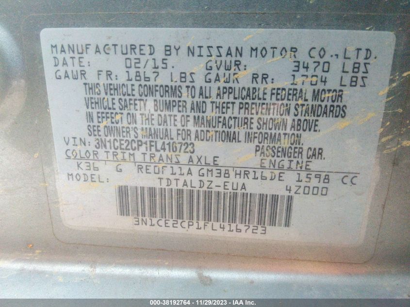 3N1CE2CP1FL416723 2015 Nissan Versa Note S Plus/Sv/Sr/S (Sr)/Sl