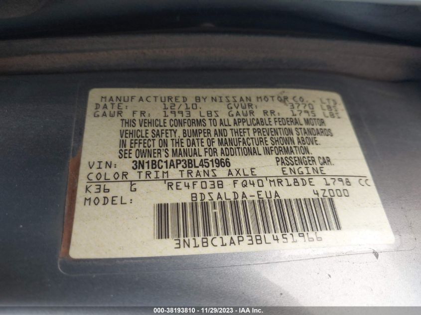 3N1BC1AP3BL451966 2011 Nissan Versa 1.8S