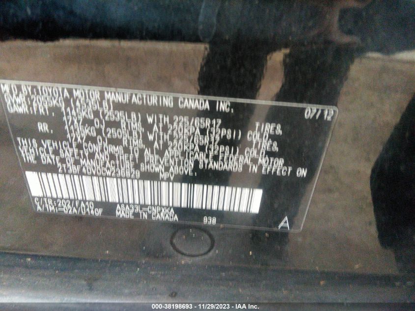 2T3BF4DV0CW236829 2012 Toyota Rav4