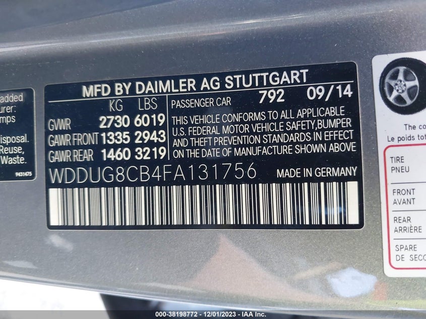 2015 MERCEDES-BENZ S 550 WDDUG8CB4FA131756