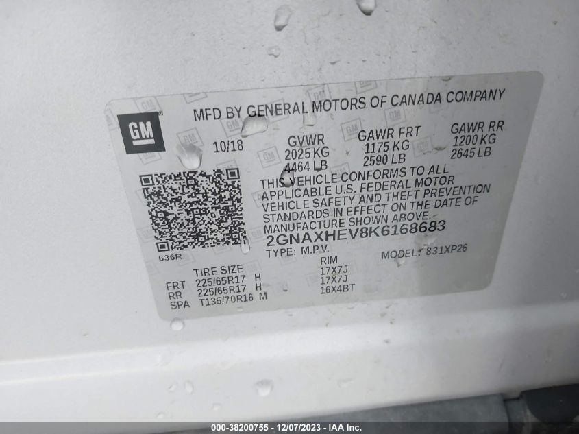 2GNAXHEV8K6168683 2019 Chevrolet Equinox Ls