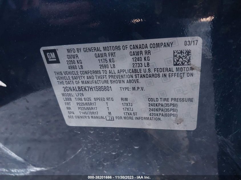 2GNALBEK7H1585801 2017 Chevrolet Equinox Ls