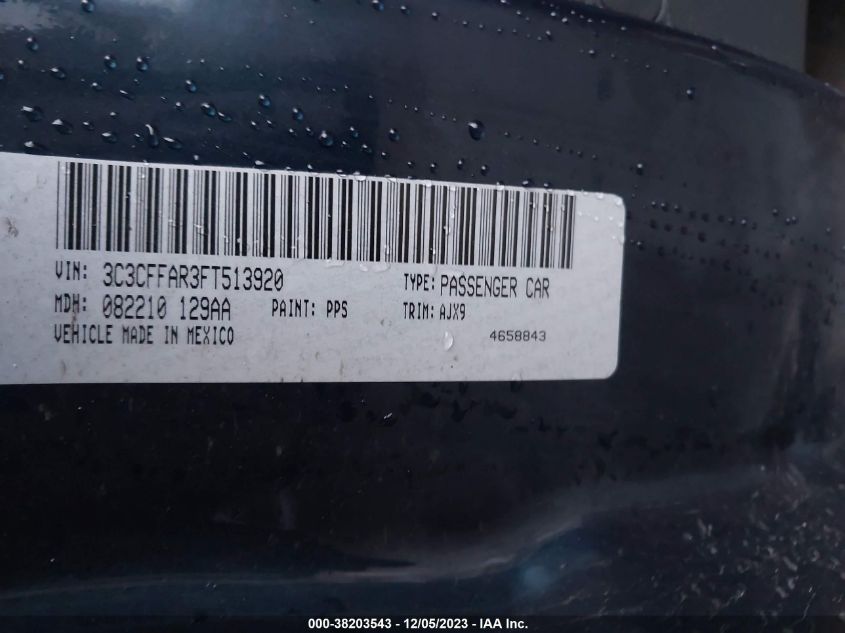 2015 Fiat 500 Pop VIN: 3C3CFFAR3FT513920 Lot: 38203543