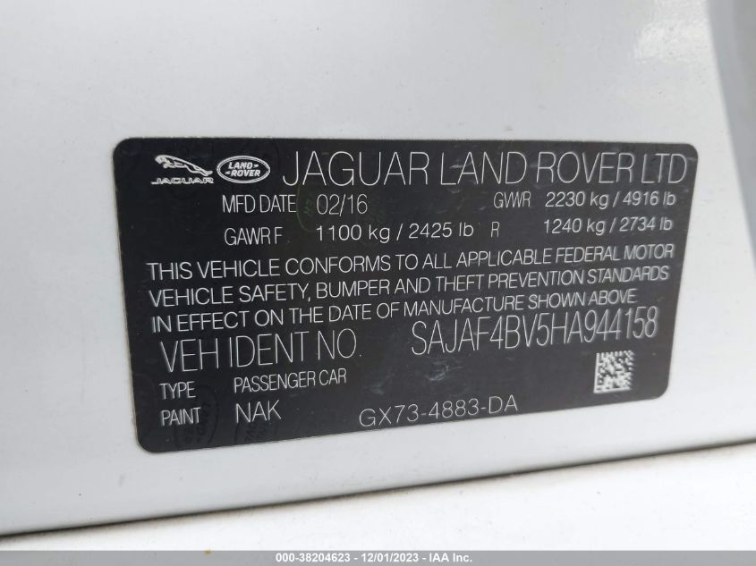 2017 Jaguar Xe 35T R-Sport VIN: SAJAF4BV5HA944158 Lot: 38204623