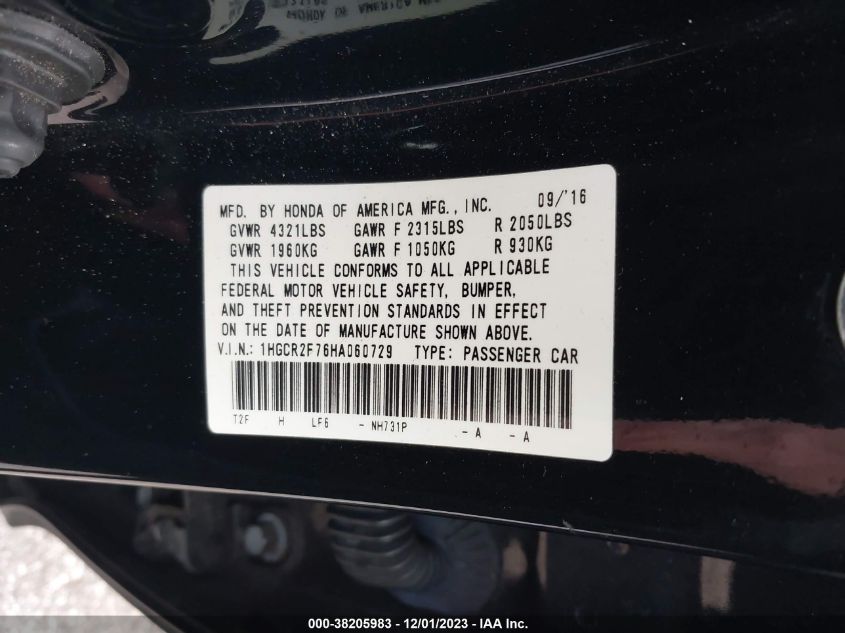 1HGCR2F76HA060729 2017 Honda Accord Ex