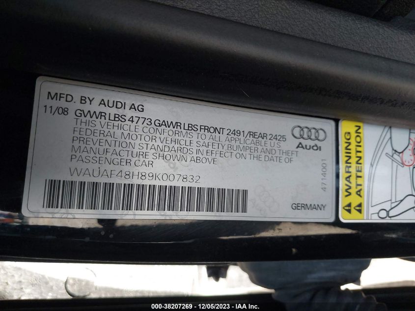 WAUAF48H89K007832 2009 Audi A4 2.0T Special Edition