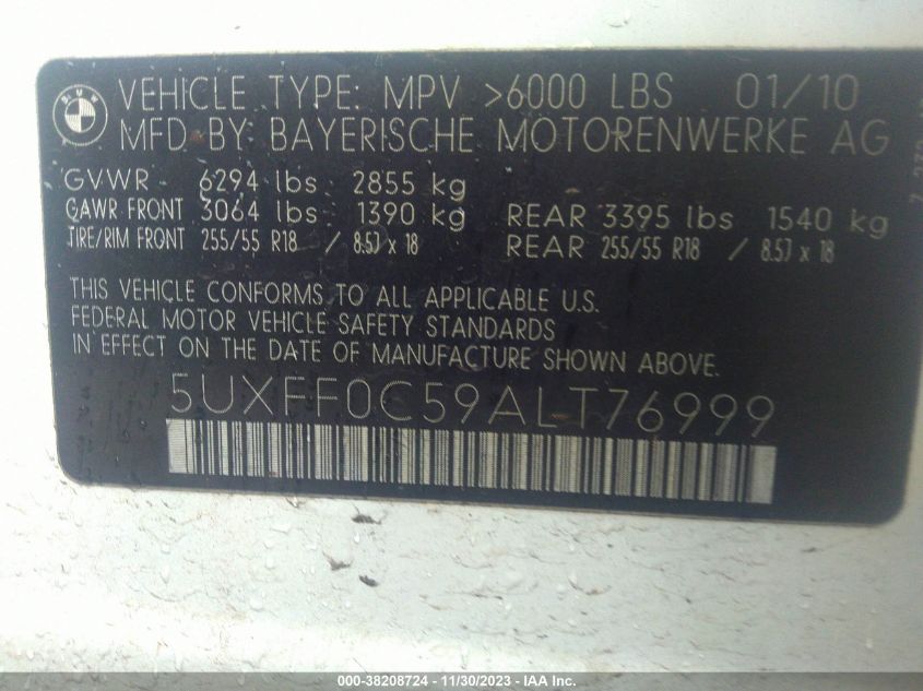 2010 BMW X5 xDrive35D VIN: 5UXFF0C59ALT76999 Lot: 38208724