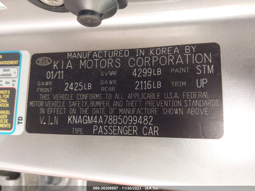 KNAGM4A78B5099482 2011 Kia Optima Lx