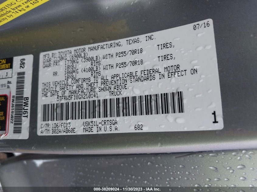 5TFRW5F18GX210141 2016 Toyota Tundra Sr5 5.7L V8