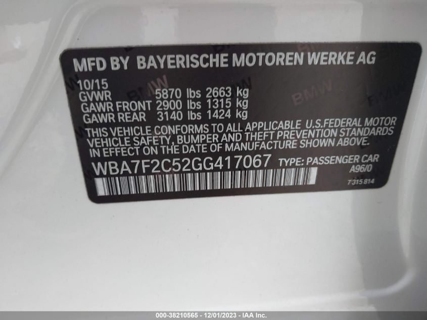 WBA7F2C52GG417067 2016 BMW 750I xDrive