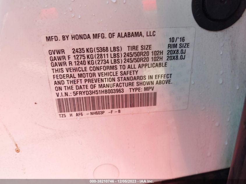 5FRYD3H51HB003963 2017 Acura Mdx Technology Package